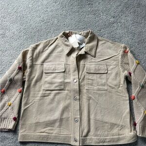 NWT Women's Beige corduroy Button-Up Jacket with Colorful Accents Size M‎